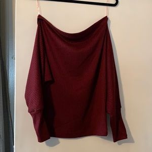 off the shoulder maroon sweater crop